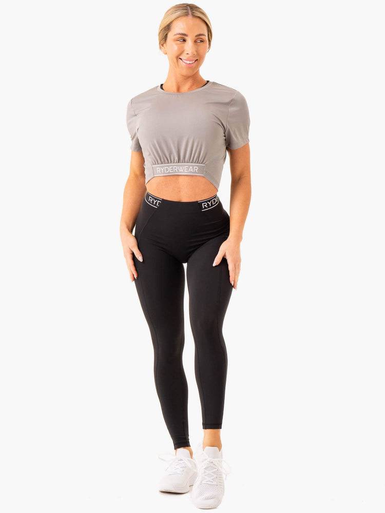 Steel Grey Ryderwear Women T Shirts Level Up Cropped Women's T Shirts | AU2783HK