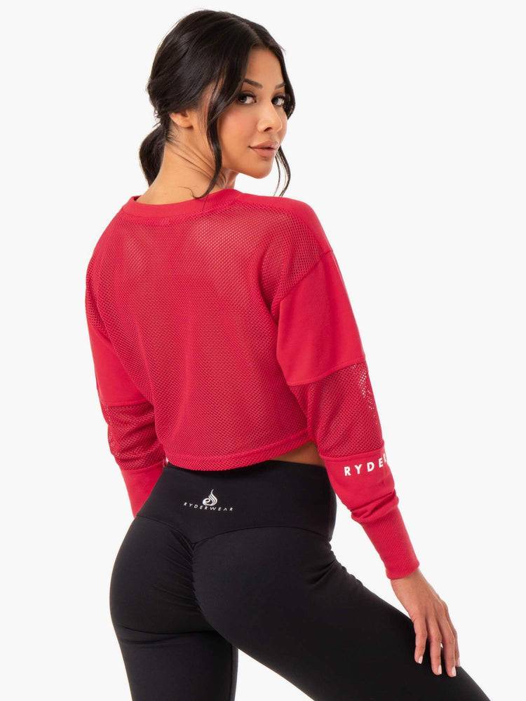 Strawberry Red Ryderwear Women Sweaters Amazon Mesh Cropped Women's Sweaters | AU2594KI