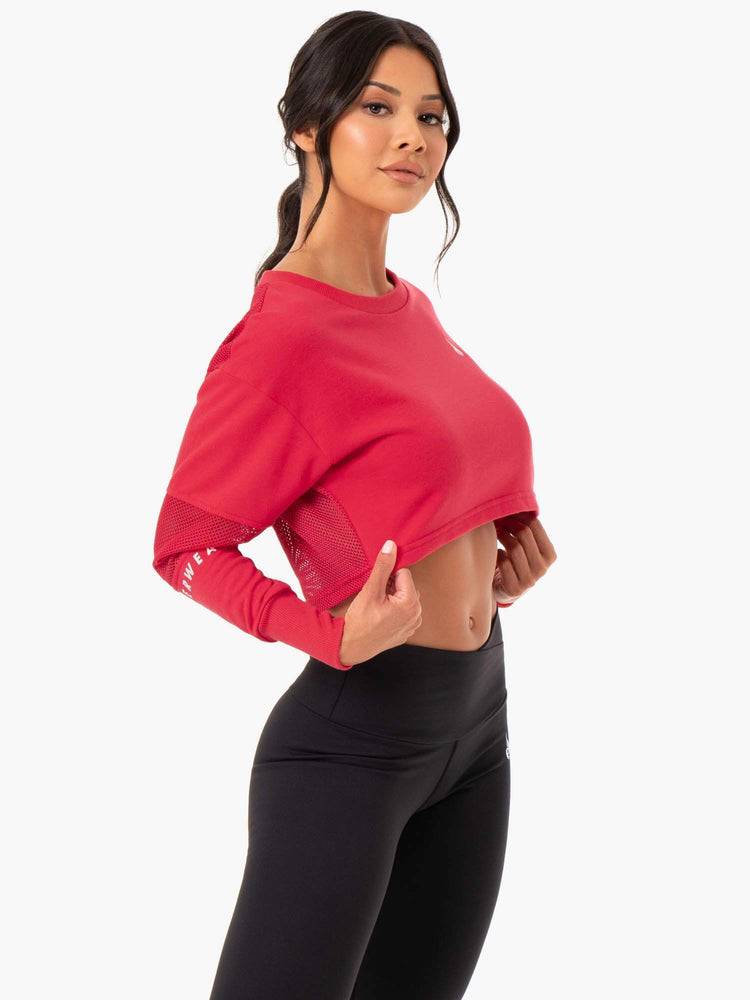 Strawberry Red Ryderwear Women Sweaters Amazon Mesh Cropped Women's Sweaters | AU2594KI