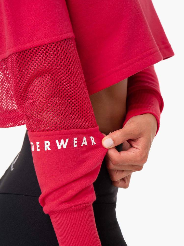 Strawberry Red Ryderwear Women Sweaters Amazon Mesh Cropped Women's Sweaters | AU2594KI