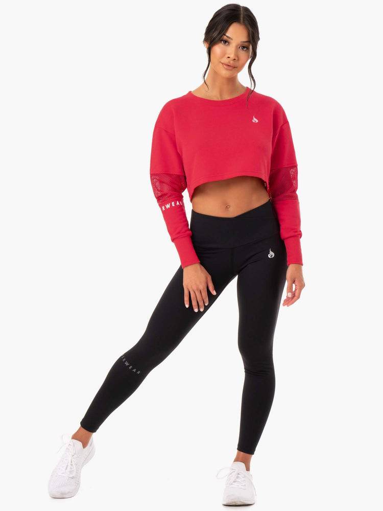 Strawberry Red Ryderwear Women Sweaters Amazon Mesh Cropped Women's Sweaters | AU2594KI