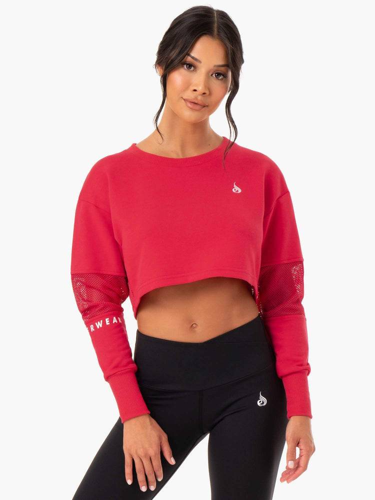 Strawberry Red Ryderwear Women Sweaters Amazon Mesh Cropped Women\'s Sweaters | AU2594KI