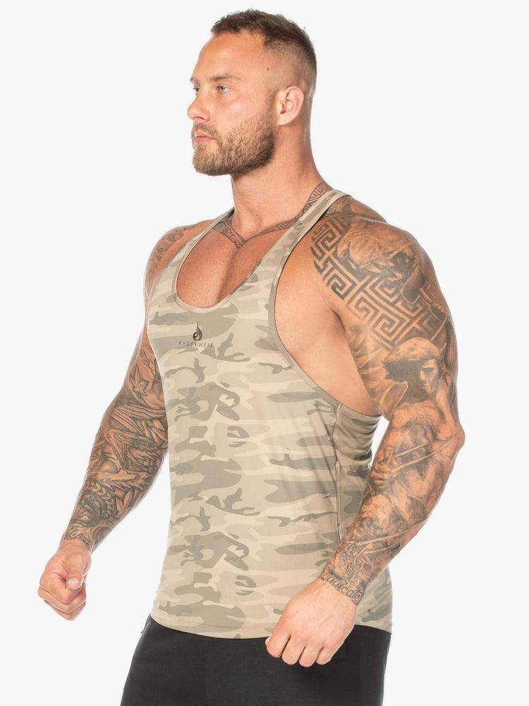 Tan Camo Ryderwear Men Gym Stringers Camo Stringer T-Back Men's Gym Stringers | AU1505MA