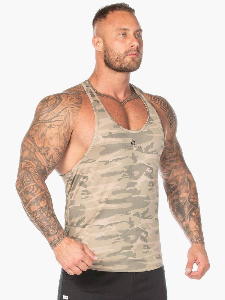 Tan Camo Ryderwear Men Gym Stringers Camo Stringer T-Back Men's Gym Stringers | AU1505MA