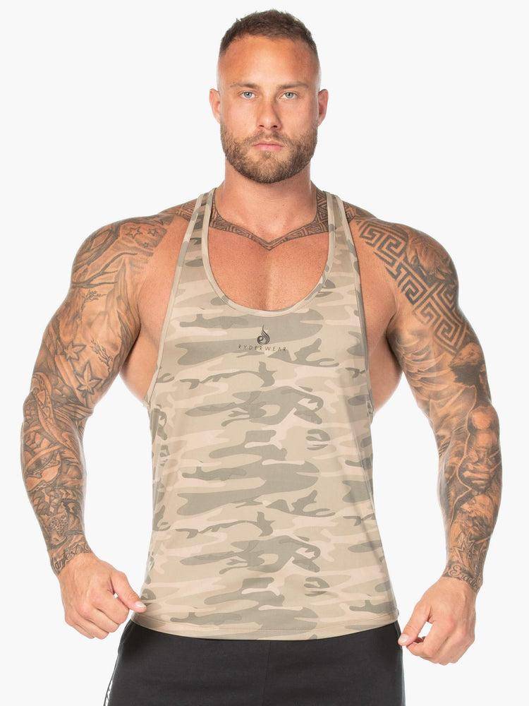 Tan Camo Ryderwear Men Gym Stringers Camo Stringer T-Back Men\'s Gym Stringers | AU1505MA