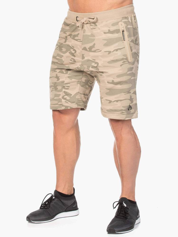 Tan Camo Ryderwear Men Shorts Camo Fleece Track Men's Shorts | AU1354TV