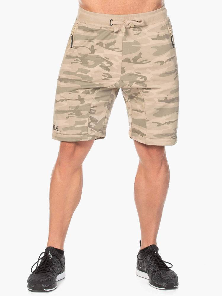 Tan Camo Ryderwear Men Shorts Camo Fleece Track Men\'s Shorts | AU1354TV