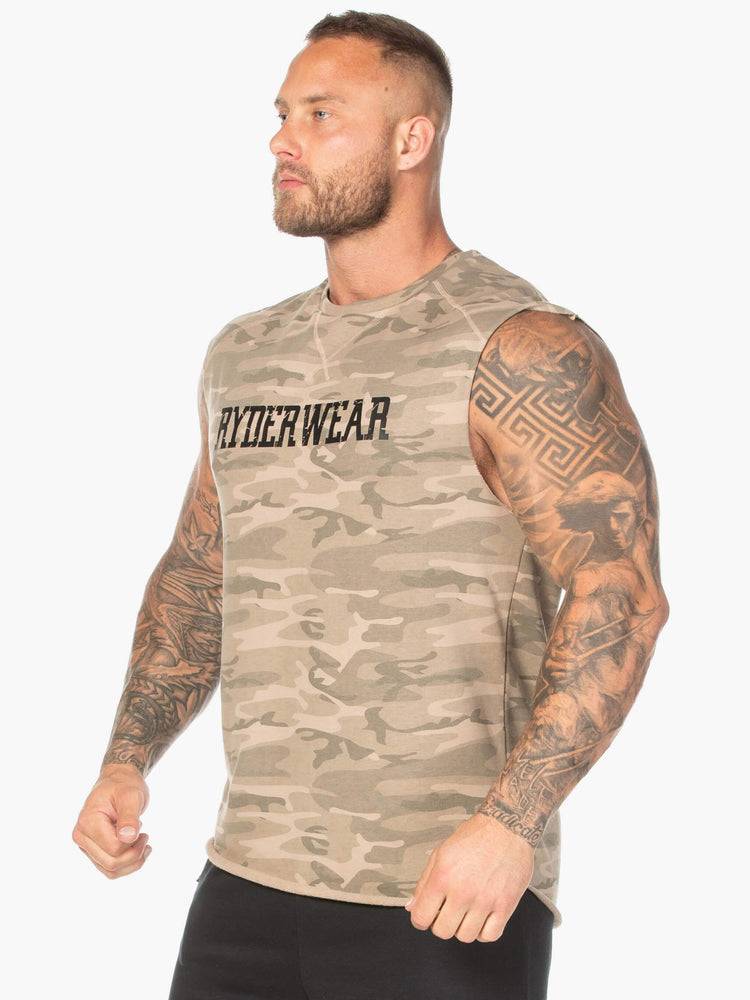 Tan Camo Ryderwear Men Tanks Camo Fleece Tank Men's Tanks | AU1071IS