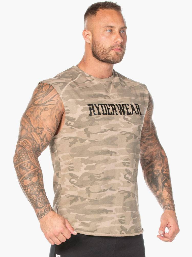 Tan Camo Ryderwear Men Tanks Camo Fleece Tank Men's Tanks | AU1071IS