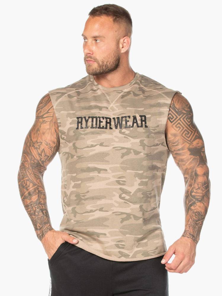 Tan Camo Ryderwear Men Tanks Camo Fleece Tank Men\'s Tanks | AU1071IS