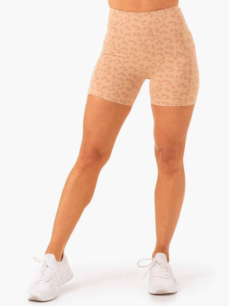 Tan Leopard Ryderwear Women Shorts Ultra High Waisted Mid Length Women's Shorts | AU2161YU