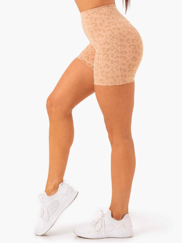 Tan Leopard Ryderwear Women Shorts Ultra High Waisted Mid Length Women's Shorts | AU2161YU