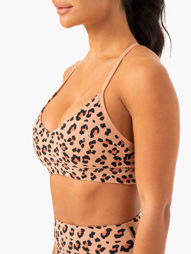 Tan Leopard Ryderwear Women Sports Bra Hybrid Women's Sports Bra | AU2385LH