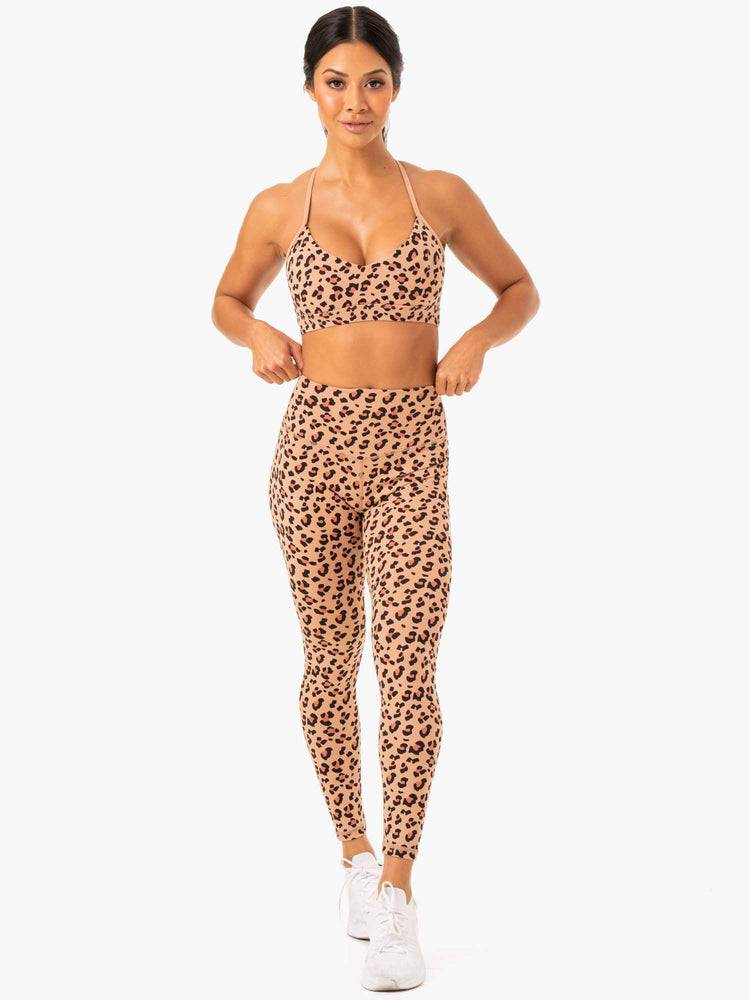 Tan Leopard Ryderwear Women Sports Bra Hybrid Women's Sports Bra | AU2385LH