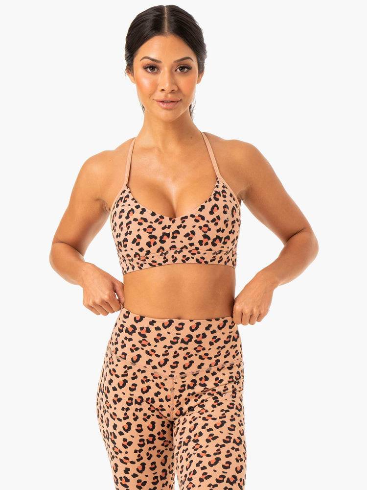 Tan Leopard Ryderwear Women Sports Bra Hybrid Women\'s Sports Bra | AU2385LH