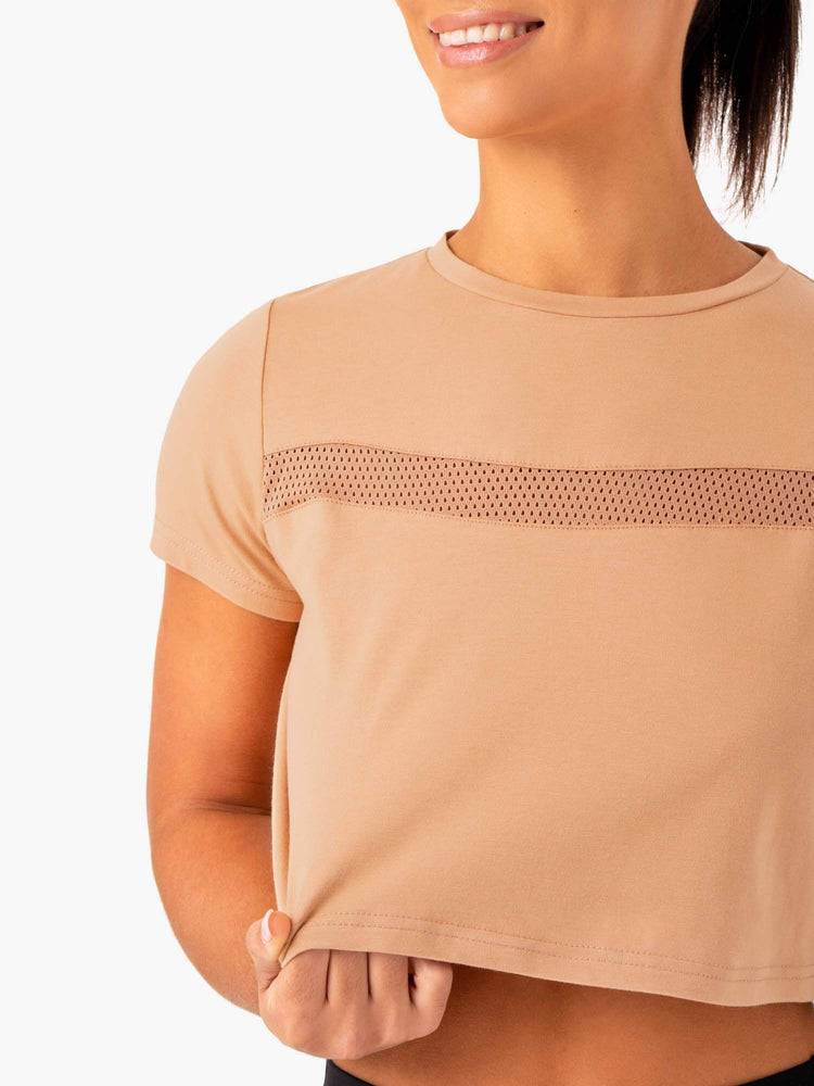 Tan Ryderwear Women T Shirts Hybrid Mesh Tee Women's T Shirts | AU2707EX