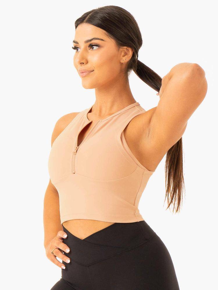 Tan Ryderwear Women Tanks Embody Zip Up Crop Women's Tanks | AU2833KI