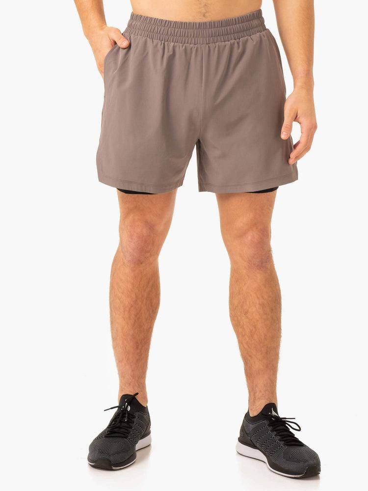 Taupe Ryderwear Men Shorts Pursuit 2 In 1 Training Men's Shorts | AU1397CE