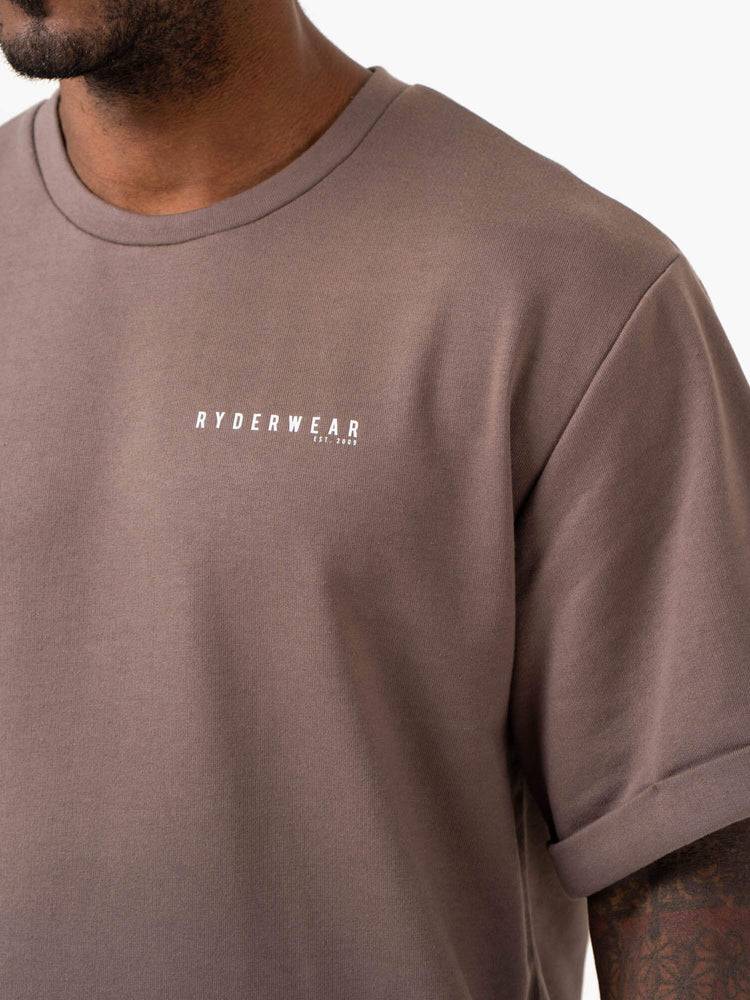 Taupe Ryderwear Men T Shirts Pursuit Oversized Fleece Men's T Shirts | AU1285FM