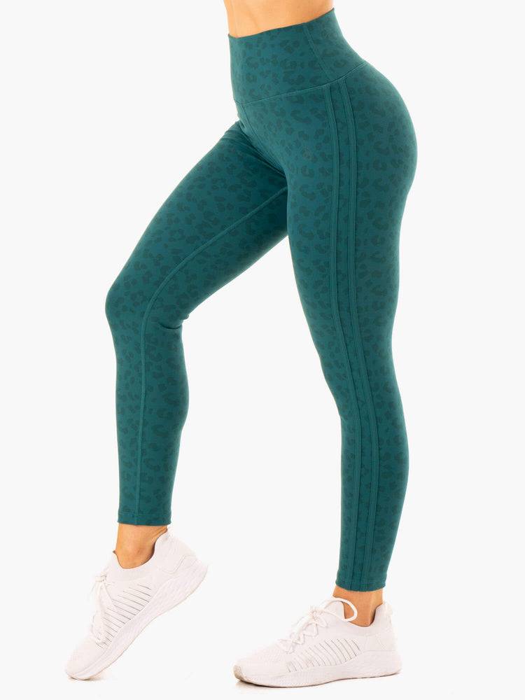 Teal Leopard Ryderwear Women Leggings Evolution High Waisted Scrunch Women's Leggings | AU1733ZG