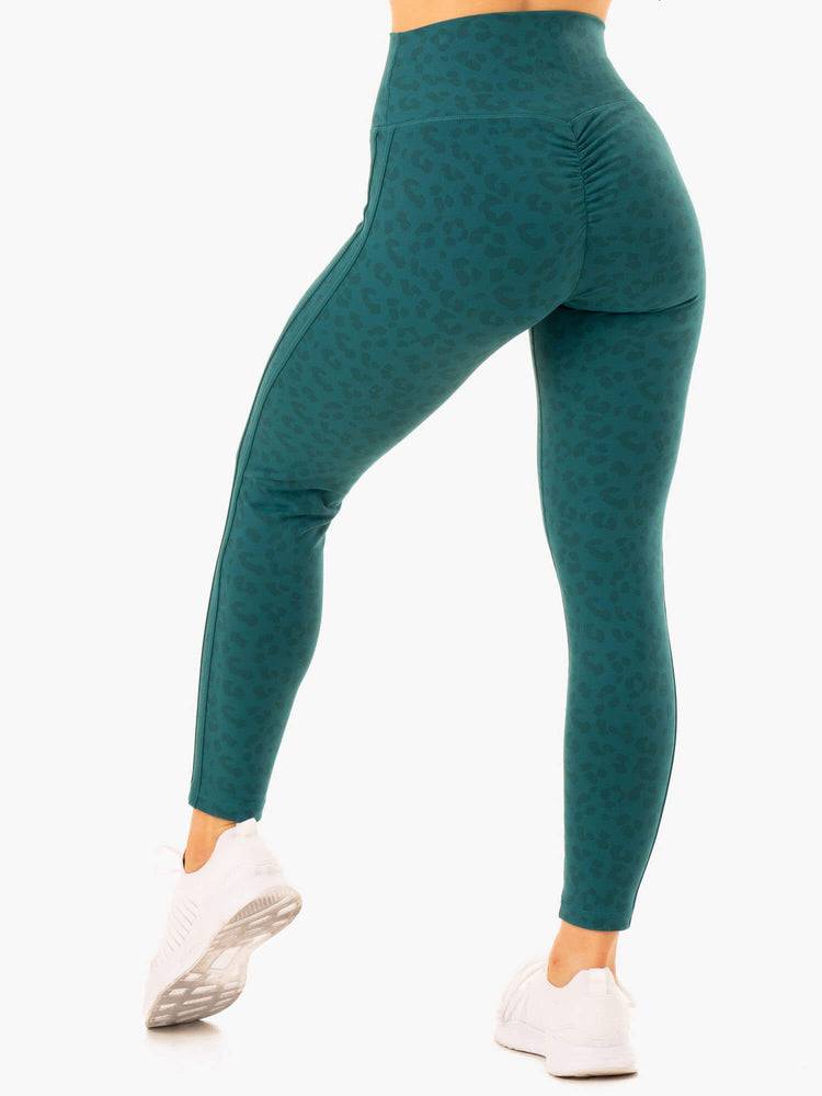 Teal Leopard Ryderwear Women Leggings Evolution High Waisted Scrunch Women's Leggings | AU1733ZG