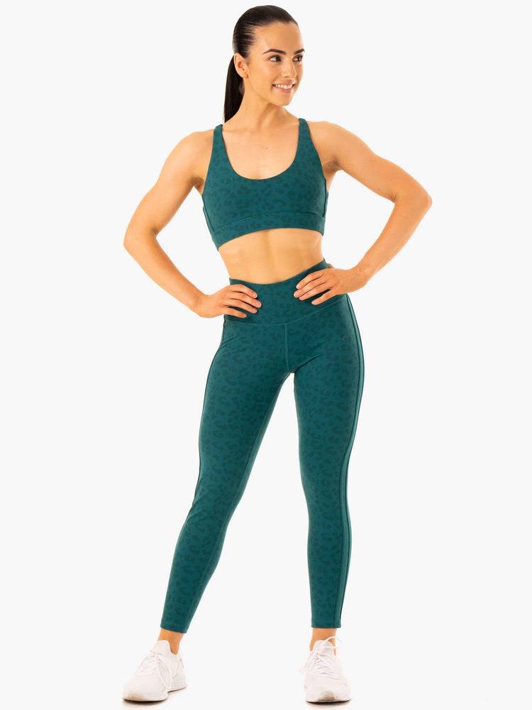 Teal Leopard Ryderwear Women Leggings Evolution High Waisted Scrunch Women's Leggings | AU1733ZG