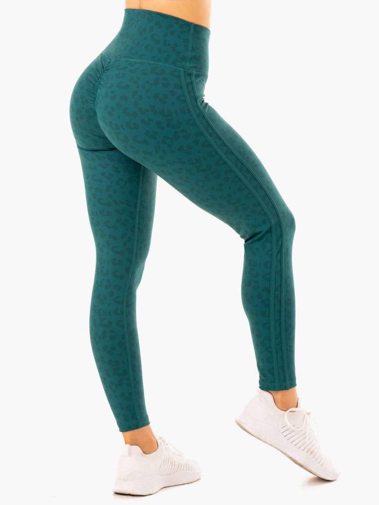 Teal Leopard Ryderwear Women Leggings Evolution High Waisted Scrunch Women\'s Leggings | AU1733ZG