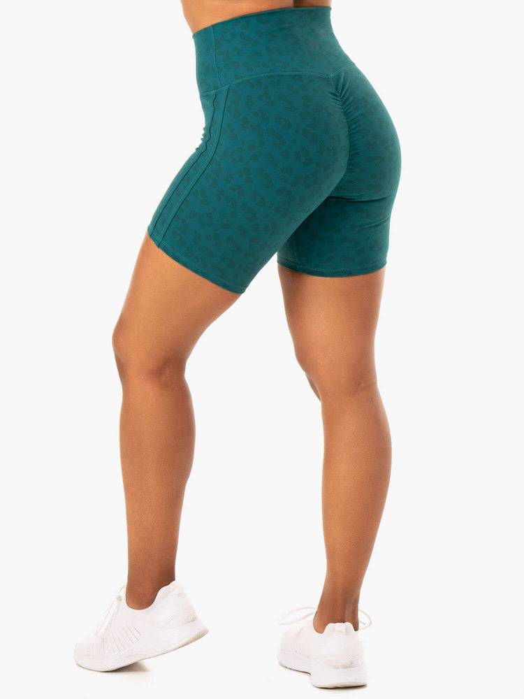 Teal Leopard Ryderwear Women Shorts Evolution High Waisted Scrunch Women's Shorts | AU1960DN