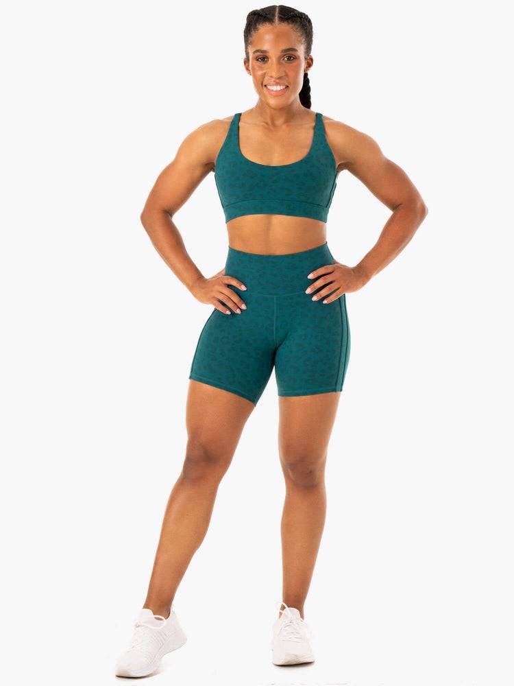 Teal Leopard Ryderwear Women Shorts Evolution High Waisted Scrunch Women's Shorts | AU1960DN