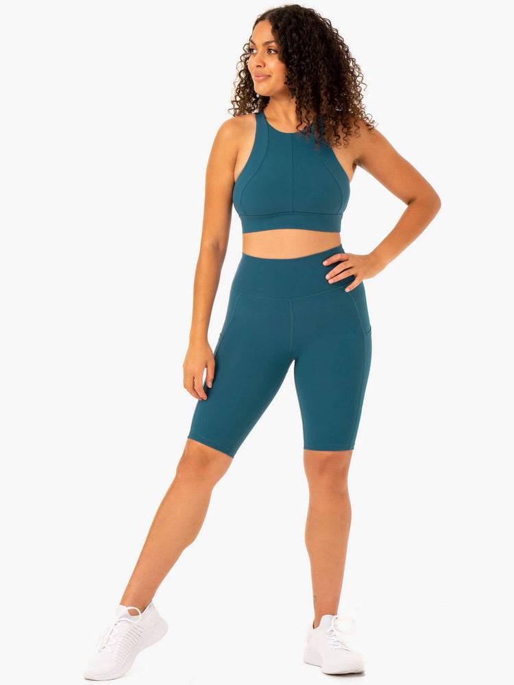 Teal Ryderwear Women Shorts Reset High Waisted Pocket Bike Women's Shorts | AU2091FM