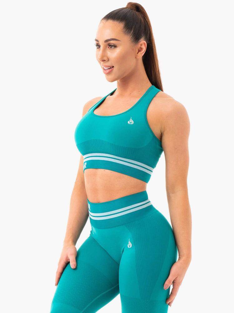 Teal Ryderwear Women Sports Bra Freestyle Seamless Longline Women's Sports Bra | AU2526IS