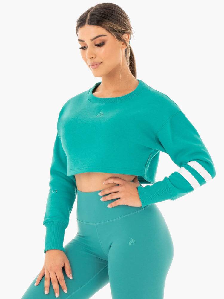 Teal Ryderwear Women Sweaters Motion Cropped Women's Sweaters | AU2624GL