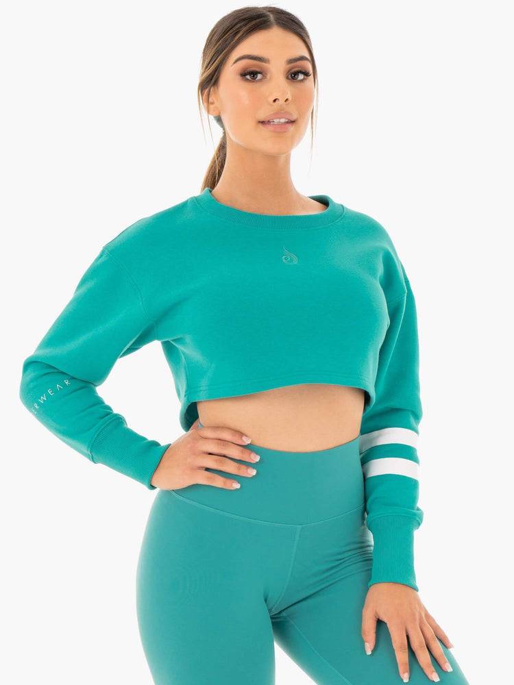 Teal Ryderwear Women Sweaters Motion Cropped Women's Sweaters | AU2624GL