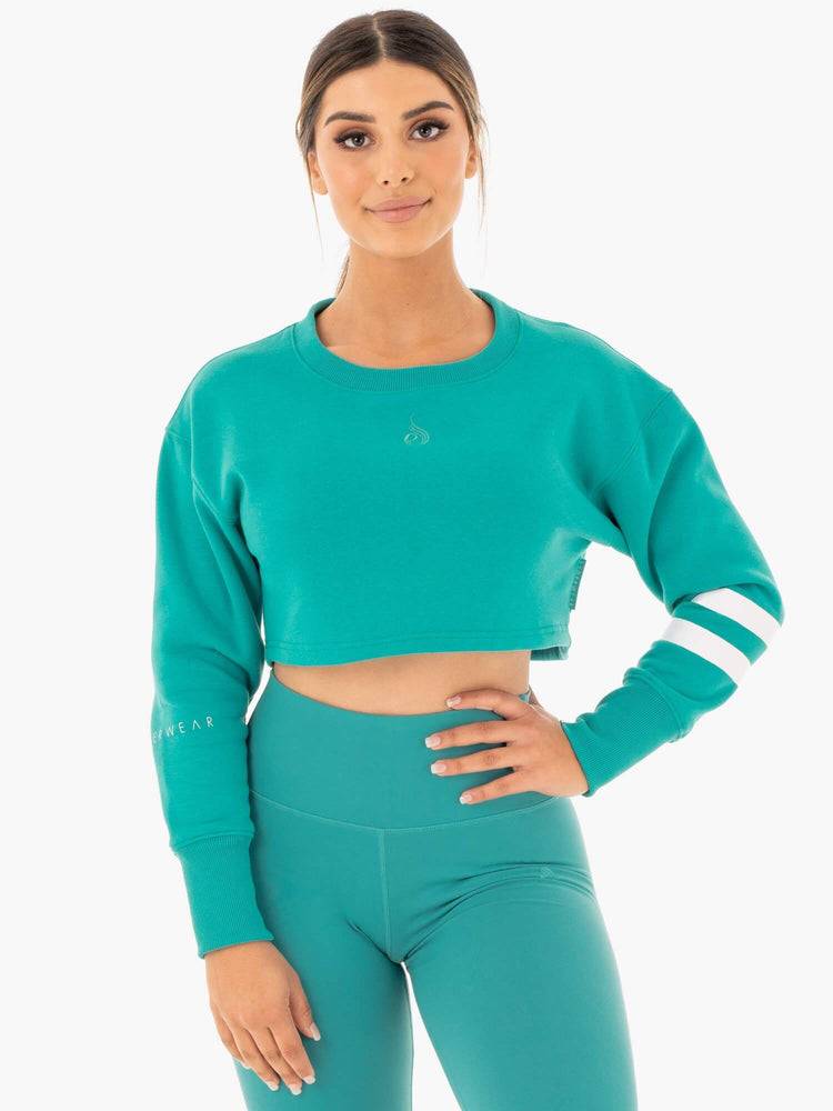 Teal Ryderwear Women Sweaters Motion Cropped Women\'s Sweaters | AU2624GL