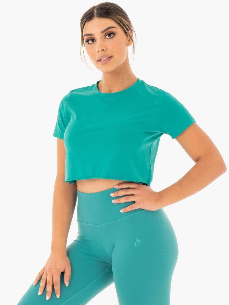 Teal Ryderwear Women T Shirts Motion Cropped Women's T Shirts | AU2682QZ