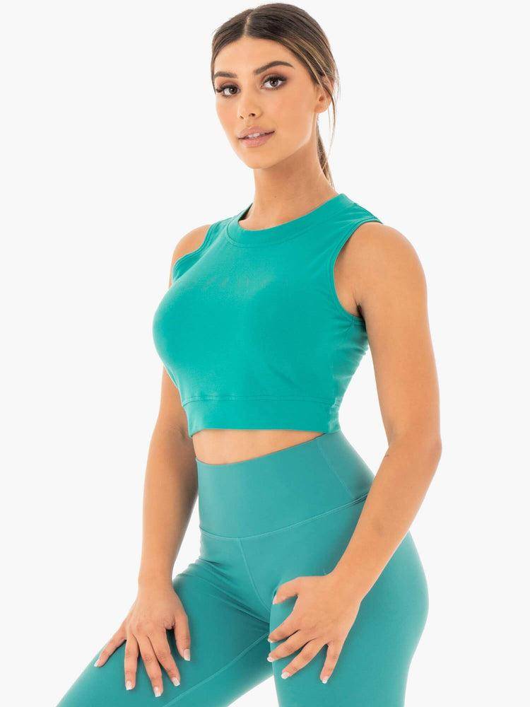 Teal Ryderwear Women Tanks Motion Crop Top Women's Tanks | AU3006YU