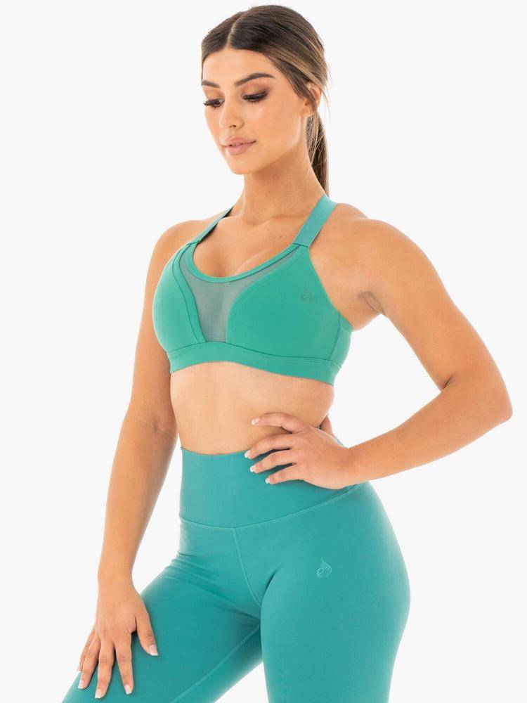 Turquoise Ryderwear Women Sports Bra Collide Mesh Contour Women's Sports Bra | AU2372YU