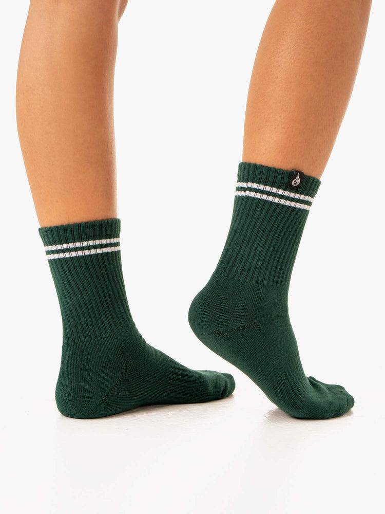 White/Green Ryderwear Men Socks Stripe Crew Men's Socks | AU1562TV