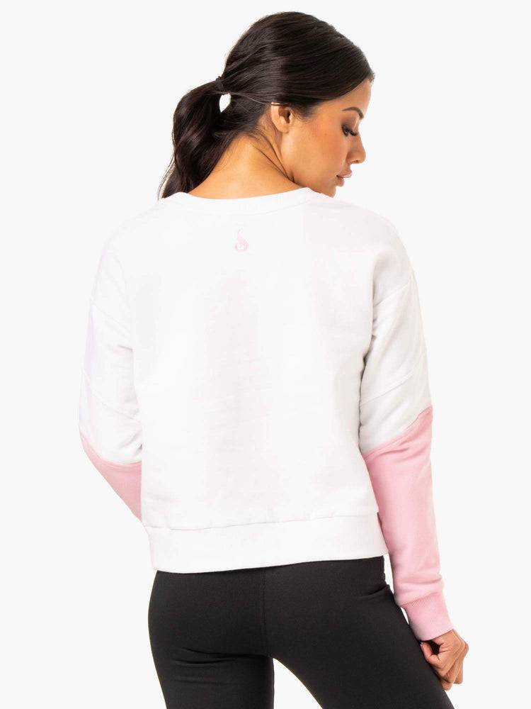 White/Pink Ryderwear Women Sweaters Hybrid Pullover Jumper Women's Sweaters | AU2631IS