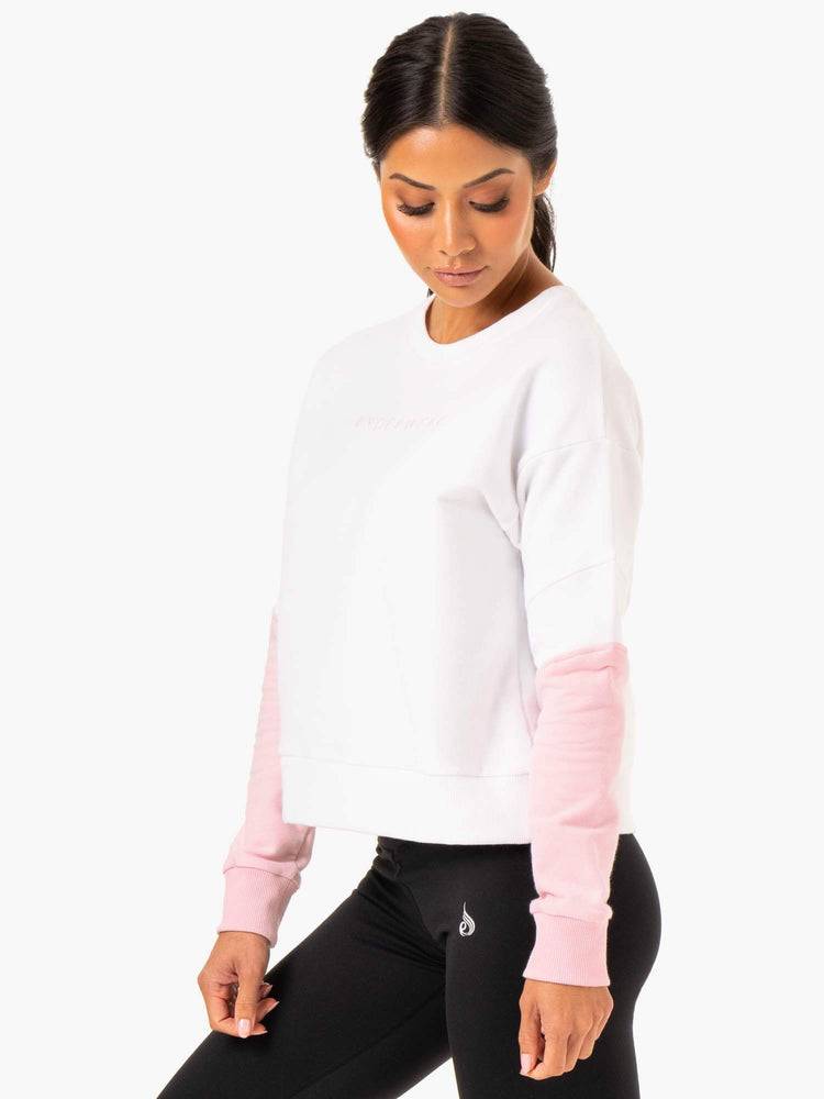 White/Pink Ryderwear Women Sweaters Hybrid Pullover Jumper Women's Sweaters | AU2631IS