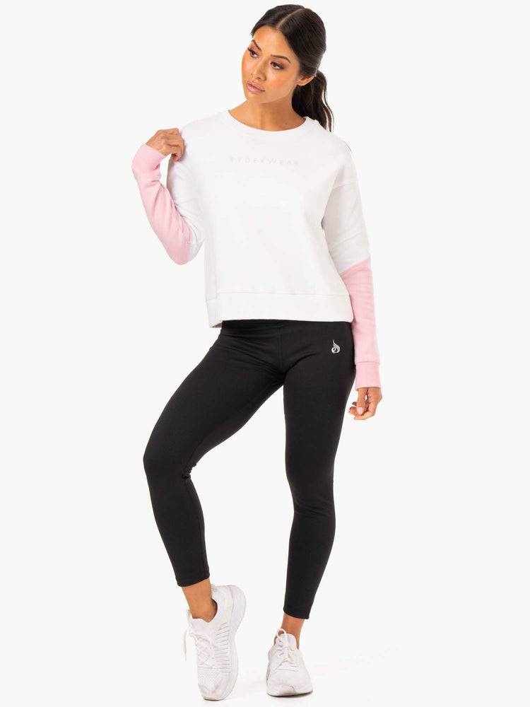 White/Pink Ryderwear Women Sweaters Hybrid Pullover Jumper Women's Sweaters | AU2631IS