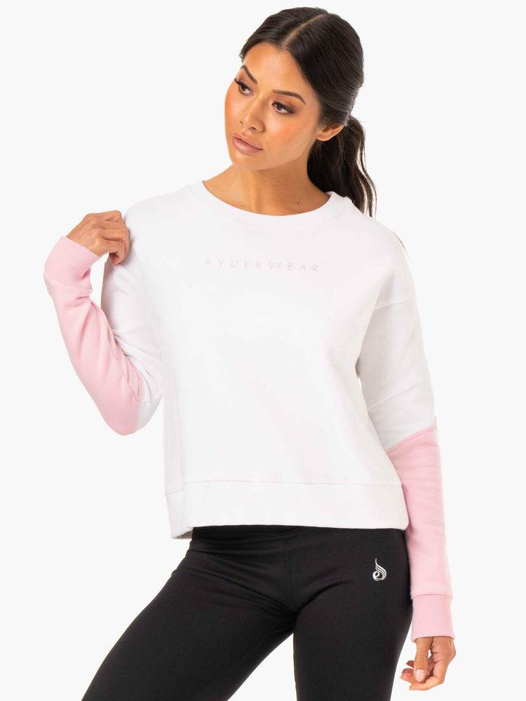 White/Pink Ryderwear Women Sweaters Hybrid Pullover Jumper Women\'s Sweaters | AU2631IS