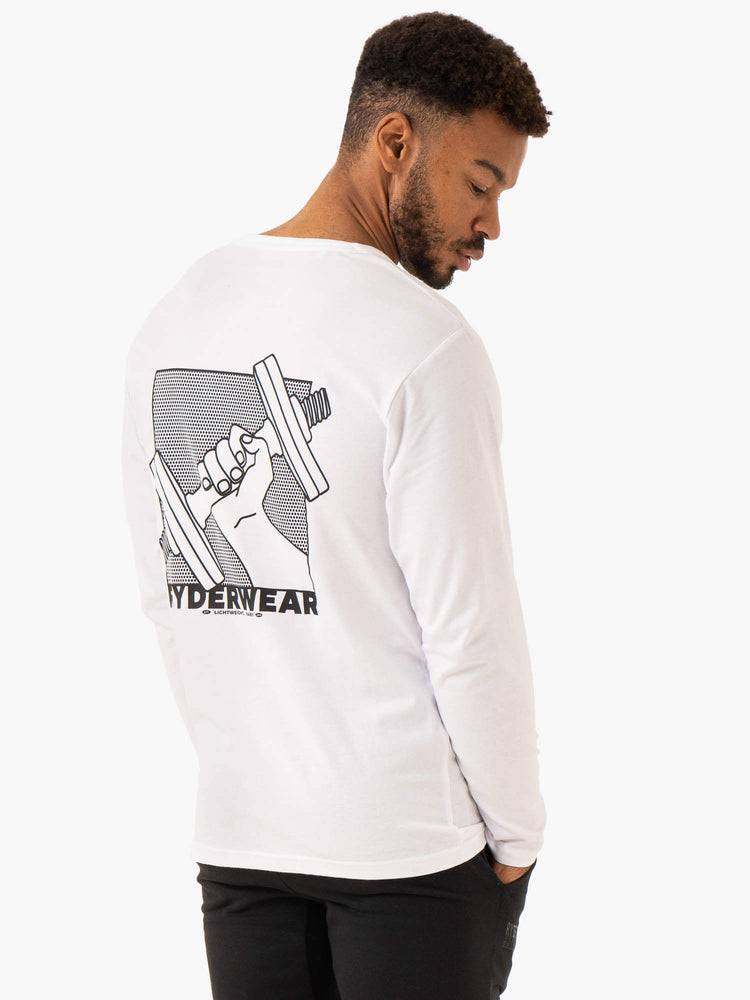 White Ryderwear Men T Shirts Lift Long Sleeve Men's T Shirts | AU1255PQ