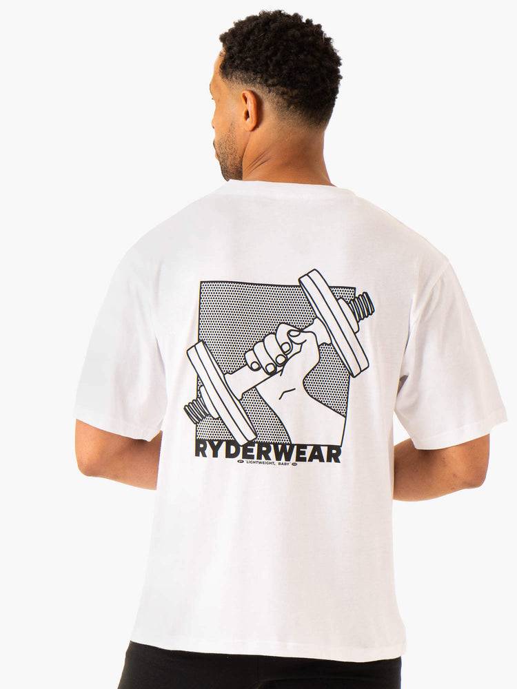 White Ryderwear Men T Shirts Lift Oversized Unisex Men's T Shirts | AU1256AP