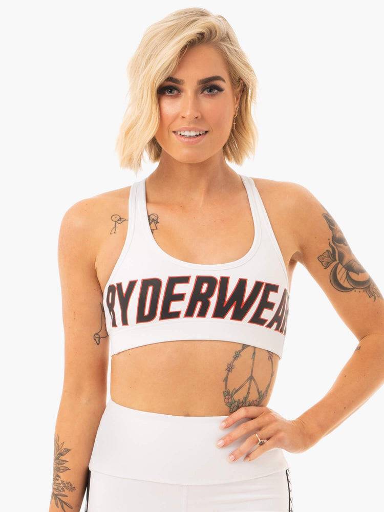 White Ryderwear Women Sports Bra Courtside Women\'s Sports Bra | AU2395OR