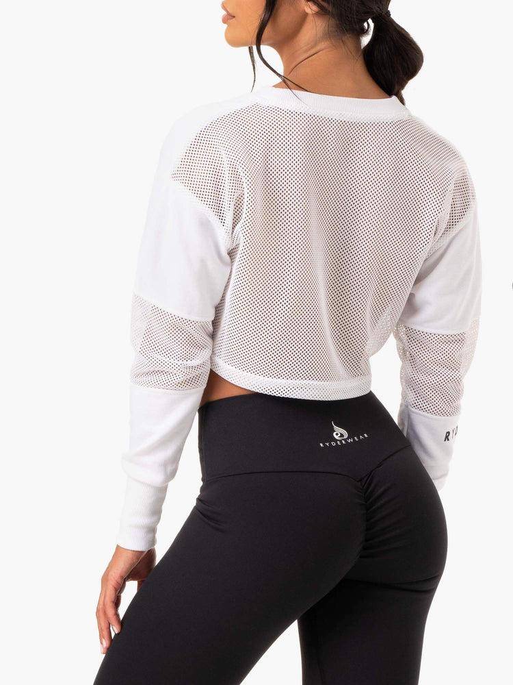 White Ryderwear Women Sweaters Amazon Mesh Cropped Women's Sweaters | AU2570HK