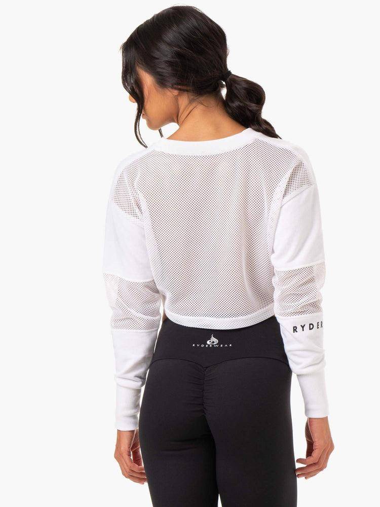 White Ryderwear Women Sweaters Amazon Mesh Cropped Women's Sweaters | AU2570HK