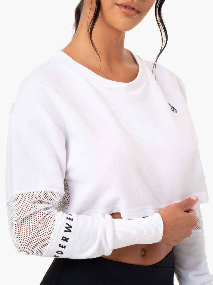 White Ryderwear Women Sweaters Amazon Mesh Cropped Women's Sweaters | AU2570HK