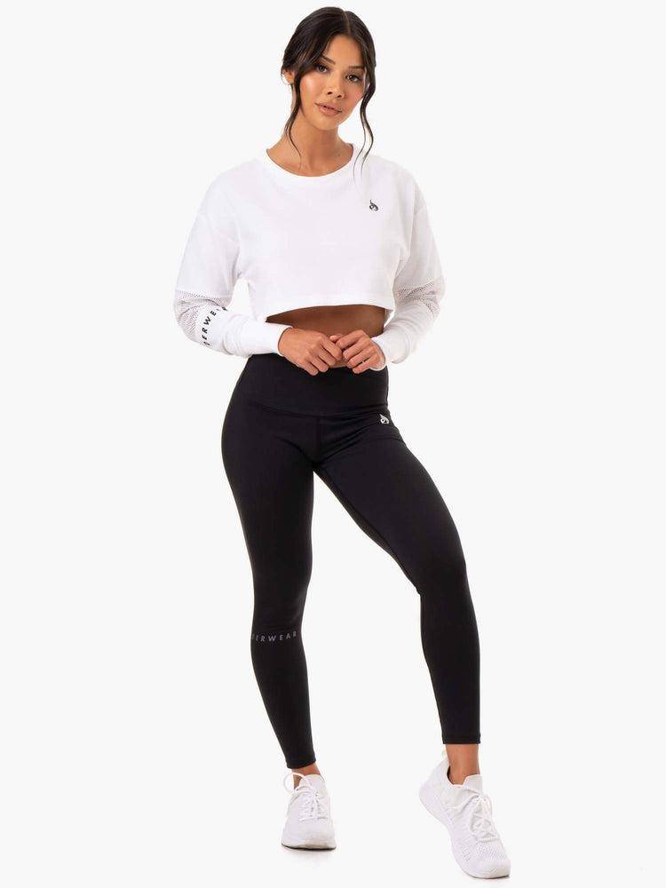 White Ryderwear Women Sweaters Amazon Mesh Cropped Women's Sweaters | AU2570HK