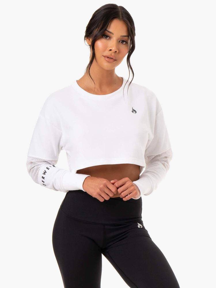 White Ryderwear Women Sweaters Amazon Mesh Cropped Women\'s Sweaters | AU2570HK